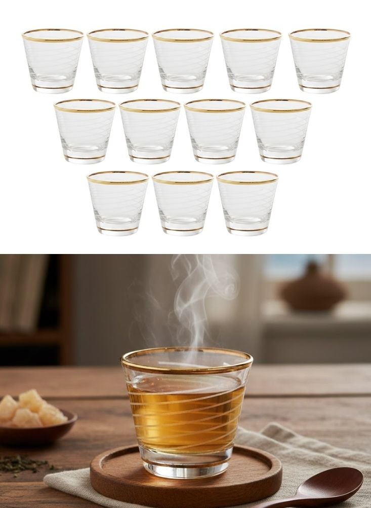 بريميم طقم أكواب شاي زجاجية بحافة ذهبية بتصميم بسيط مكوّن من اثني عشر كوباً - Image 1